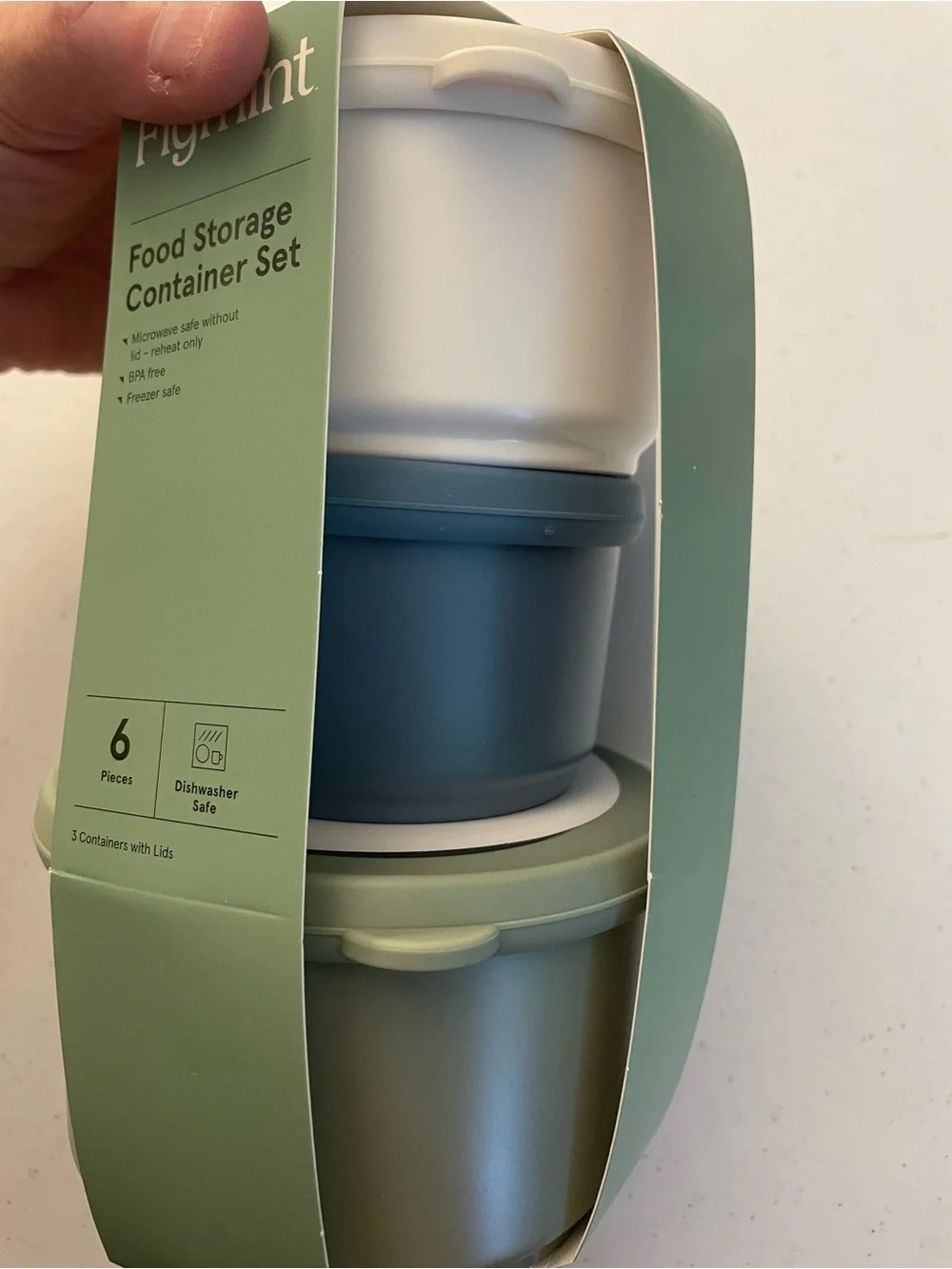 Figmint Stackable Food Storage Containers in Mint, White & Blue